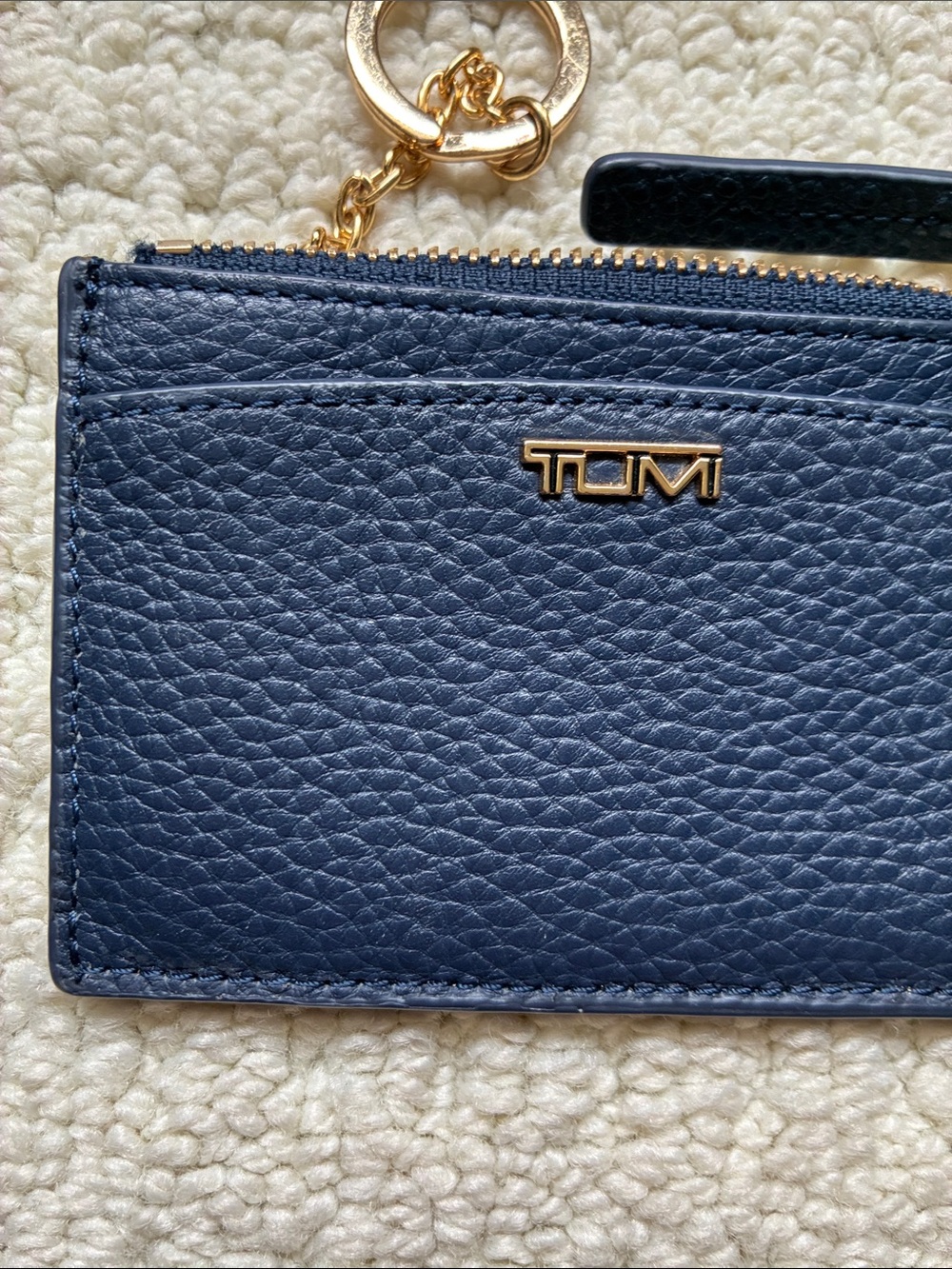 TUMI Navy Blue Leather Zip Card Case with Key Ring OS - Picture 2 of 8
